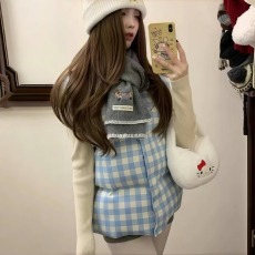 批发韩系复古格子<b class='q'>马甲</b>背心棉服女秋冬季外穿加厚羽绒坎肩<b class='q'>马夹</b>外套上衣