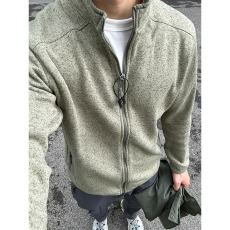批发灰绿色抓绒衣<b class='q'>外套</b>男春秋款cleanfit拉链立领夹克美式复古开衫卫衣
