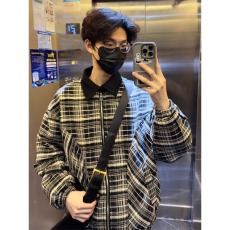 批发<b class='q'>外套</b>男春秋季新款美式复古潮牌百搭撞色翻领宽松条纹休闲夹克