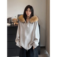 批发美式慵懒风高级感开衫毛领毛衣25秋冬连帽针织衫保暖百搭<b class='q'>外套</b>男女