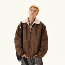 批发美式复古翻领皮衣男春秋季新款潮牌宽松百搭潮流夹克休闲<b class='q'>外套</b>