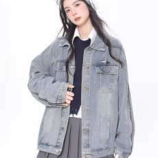 批发美式复古牛仔<b class='q'>外套</b>男春秋韩版潮流大码胖子宽松休闲运动工装夹克男