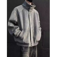 批发美式复古立领毛呢<b class='q'>外套</b>男款冬季痞帅短款cleanfit廓形夹克夹棉加厚