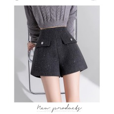 批发亮片细闪星空毛呢<b class='q'>短裤</b>女小香风<b class='q'>高腰</b>A字阔腿裤2025冬新款气质靴裤