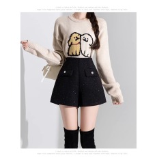 批发小香风闪闪亮片休闲<b class='q'>短裤</b>女秋冬新款外穿<b class='q'>高腰</b>显瘦a字阔腿毛呢靴裤