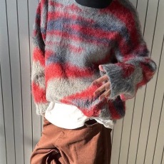 批发秋冬美式复古撞色马海毛慵懒风毛衣男女潮韩系不规则宽松<b class='q'>外套</b>毛衣