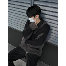 批发设计感小众美式v领毛衣男款秋冬慵懒风高级感毛衫宽松针织衫<b class='q'>外套</b>