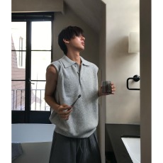 批发半系扣POLO领针织<b class='q'>马甲</b>背心<b class='q'>男</b>秋季复古港风美拉德穿搭坎肩无袖毛衣