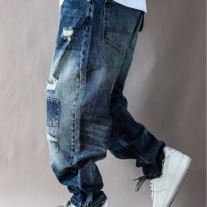 批发秋季破洞牛仔裤<b class='q'>男</b>宽松潮牌ins复古新款长裤<b class='q'>男</b>士潮流百搭<b class='q'>哈伦裤</b>子