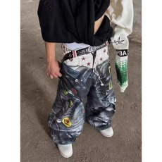 批发美式<b class='q'>糖果</b>链条裤辣妹数码印花牛仔裤子女夏季新款时髦直筒拖地长裤