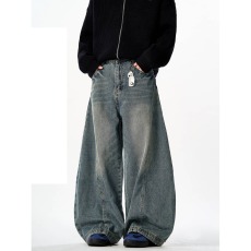 批发高街ins潮流水洗弯刀<b class='q'>牛仔裤</b>男女宽松直筒阔腿镰刀裤baggy裤子时尚