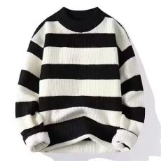 批发黑白条纹毛衣男款2025秋冬季外穿美式圆领长袖卫衣内搭打底针织衫