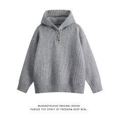 批发原宿百搭ins针织毛衣圆领休闲韩版<b class='q'>男童</b><b class='q'>长袖</b>冬款连帽毛衣潮流文艺