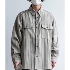 批发日系复古条纹贴袋长袖<b class='q'>衬衫</b>男春秋季山系潮牌宽松休闲工装<b class='q'>衬衣</b>外套