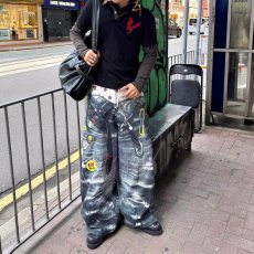 批发欧美复古街头涂鸦印花破洞乞丐<b class='q'>牛仔裤</b>男潮牌宽松嘻哈炸街阔腿长裤