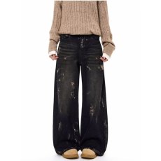 批发复古水洗做旧<b class='q'>牛仔裤</b>男女潮牌高级感美式街头情侣宽松休闲裤子