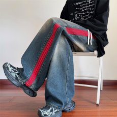 批发<b class='q'>牛仔裤</b>美式春秋季高街痞帅直筒复古裤子潮牌宽松男士阔腿休闲长裤