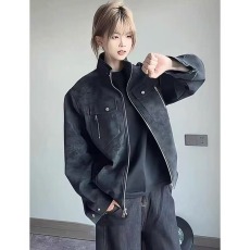 批发美式潮流解构设计感皮衣外套男2025新款立领<b class='q'>棒球</b>服哈灵顿工装夹克