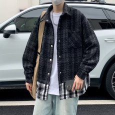 批发春装外搭小香风夹克上衣男休闲翻领长袖<b class='q'>衬衫</b>外套韩版日系宽松外搭