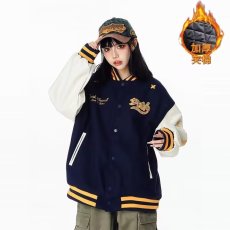 批发美式复古条纹撞色<b class='q'>棒球</b>服女国潮牌宽松春秋插肩袖外套高街夹克