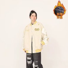 批发美式复古条纹撞色<b class='q'>棒球</b>服女国潮牌宽松春秋插肩袖外套高街夹克