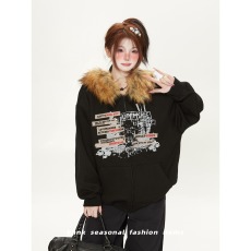 批发美式复古<b class='q'>街头</b>高级感宽松连帽卫衣开衫女秋季2025新款宽松潮牌外套