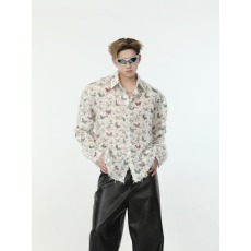 批发小众蝴蝶毛边流苏设计感长袖衬衫男女高级垂感休闲外套防晒bf衬衣