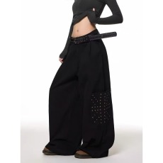 批发特大码女裤2025夏季新款渐变色设计感<b class='q'>镶钻</b>直筒裤女复古高腰阔腿裤