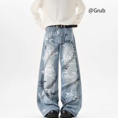 批发2025秋季新款卡通涂鸦刺绣印花<b class='q'>牛仔裤</b>女高腰显瘦弯刀裤<b class='q'>欧洲站</b>潮