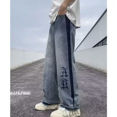 批发宽松阔腿裤子男港风休闲牛仔裤男潮流<b class='q'>韩版</b>坠感拖地裤简约长裤潮牌