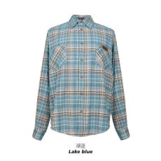 批发春<b class='q'>秋</b>季美式复古蓝色格子衬衫男款街头国潮宽松慵懒休闲风外套上衣