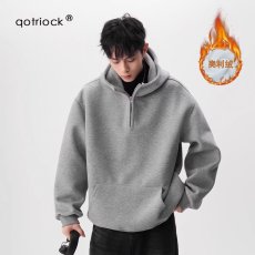 批发美式重磅半拉链连帽<b class='q'>卫衣</b>男女<b class='q'>潮牌</b>高街设计感秋冬运动百搭情侣外套