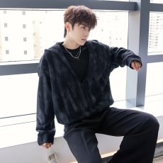 批发<b class='q'>潮牌</b>黑色褶皱纹理感衬衫男高级感长袖衬衣春夏秋季休闲打底衫外套