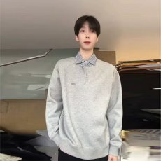 批发秋季假两件<b class='q'>衬衫</b>拼接亨利领卫衣外套男韩系宽松polo领长袖T恤新款