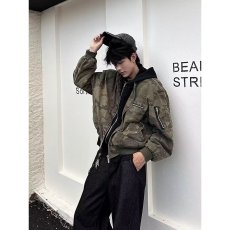 批发新款秋季美式假两件连帽迷彩外套工装潮牌棒球服炸街飞行夹克男