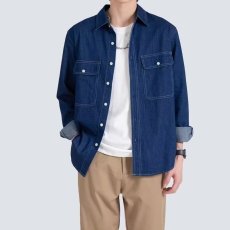 批发秋季新款长袖牛仔<b class='q'>衬衫</b>男宽松美式休闲<b class='q'>衬衣</b>复古潮牌多口袋外套