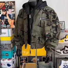 批发美式假两件连帽迷彩外套工装潮牌棒球服炸街飞行夹克男