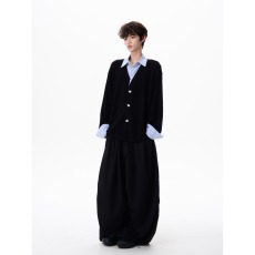 批发假两件<b class='q'>衬衫</b>领毛衣男秋冬季开衫针织衫潮流修身薄款外套2025年新款