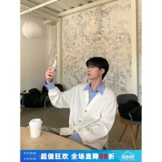 批发假两件<b class='q'>衬衫</b>领毛衣男秋冬季开衫针织衫潮流修身薄款外套2025年新款