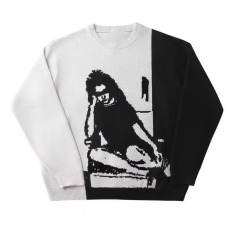 批发2025新款高街秋冬慵懒风宽松套头毛衣男羊混纺富二代宽松情侣上衣