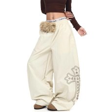 批发奶白色蕾丝拼接设计感阔腿裤女春夏2025新款<b class='q'>甜美</b>风百搭显瘦休闲裤