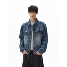 批发复古蓝<b class='q'>牛仔外</b><b class='q'>套男</b>秋冬新款工装休闲百搭简约水洗外穿牛仔夹克潮牌