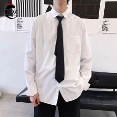 批发白色长袖<b class='q'>衬衫</b>男日系潮牌炸街潮流宽松纯色寸衫送领带情侣装dk制服