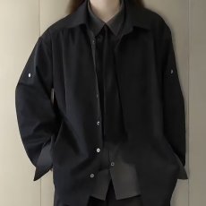 批发高级感纯色假两件领带<b class='q'>衬衫</b><b class='q'>男士</b>简约ins宽松休闲白色垫肩长袖<b class='q'>衬衣</b>