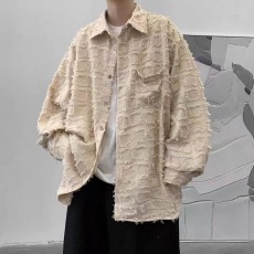 批发美式高街小香风宽松外套情侣装国潮原创流苏格纹字母休闲<b class='q'>衬衫</b>男女