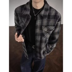 批发2025秋季重磅格子毛呢<b class='q'>男款</b>潮牌日系复古宽松休闲<b class='q'>衬衣</b>夹克外套