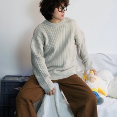 批发男士圆领毛衣秋冬季新款加绒加厚内搭打底衫粗线慵懒风纯色针织衫