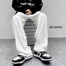 批发压皱波纹休闲裤男夏季设计感直筒拖地裤<b class='q'>韩版</b>潮流痞帅炸街裤子