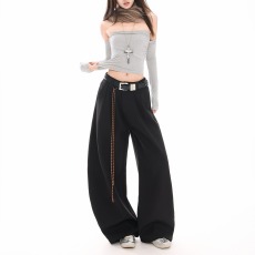 批发黑色阔腿裤女春秋新款宽松休闲窄版显瘦直筒垂感高级感<b class='q'>西装</b>裤<b class='q'>男</b>潮