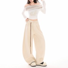 批发杏色阔腿裤女春秋新款宽松休闲窄版显瘦直筒垂感高级感<b class='q'>西装</b>裤<b class='q'>男</b>潮